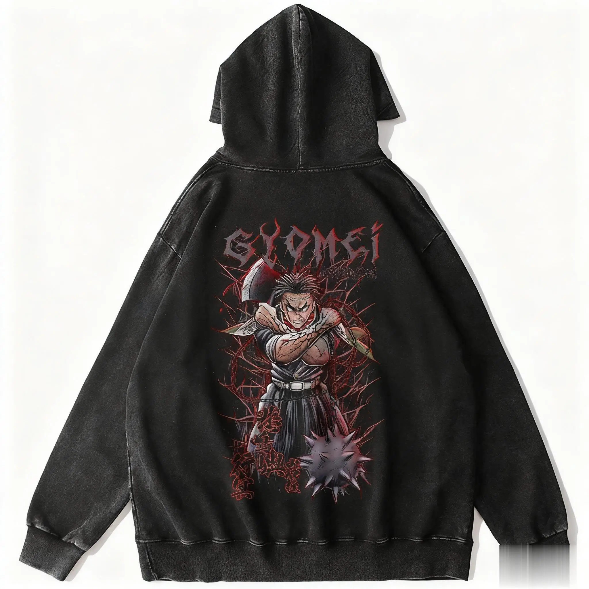 เสื้อฮู้ดอนิเมะฮาราจูกุลายดาบพิฆาตอสูร สไตล์วินเทจฟอกสี สำหรับผู้ชายและผู้หญิง เสื้อสตรีทแวร์ลำลอง เสื้อฮู้ด Y2k สำหรับคอสเพลย์ ฤดูหนาว