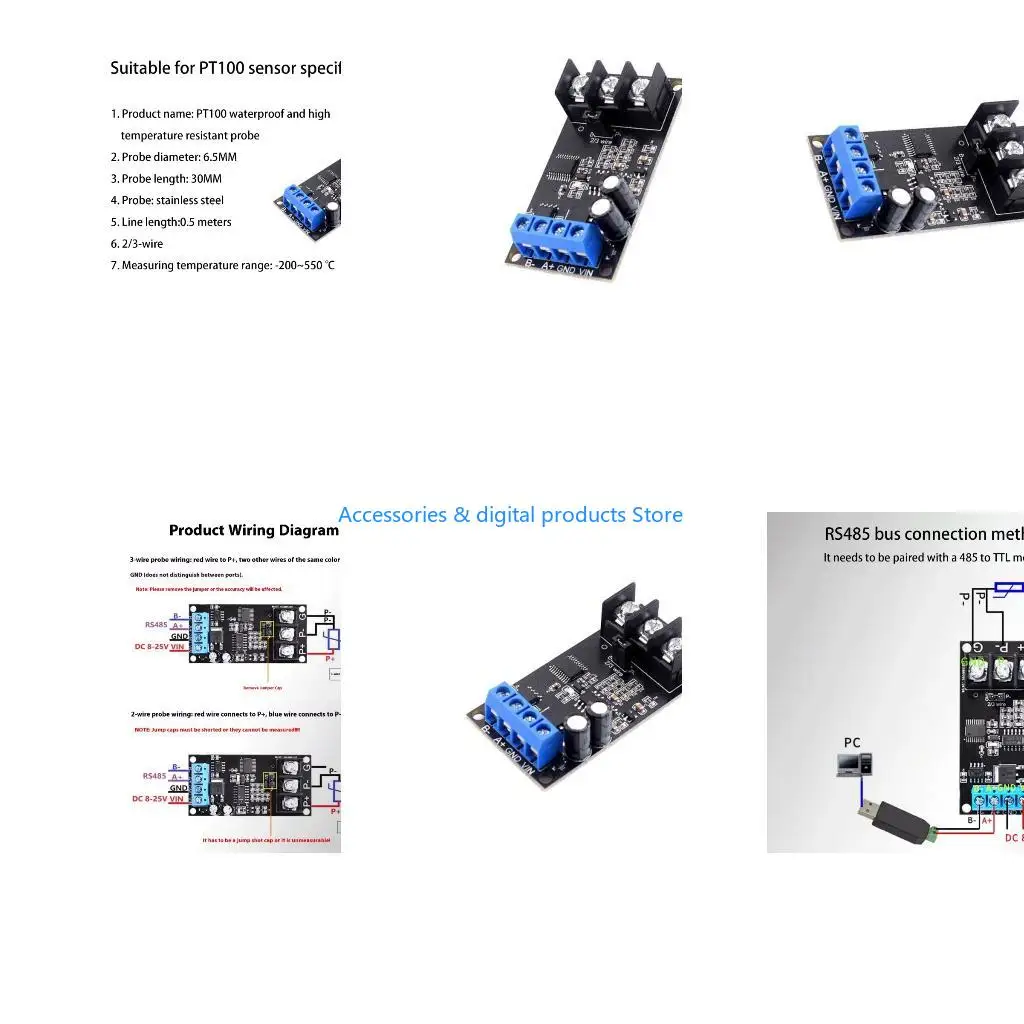 77JD PT100  Temperature Sensors Transmitter RS485 Modbus Module High Accuracy Measurement 8-25V Input Electronic