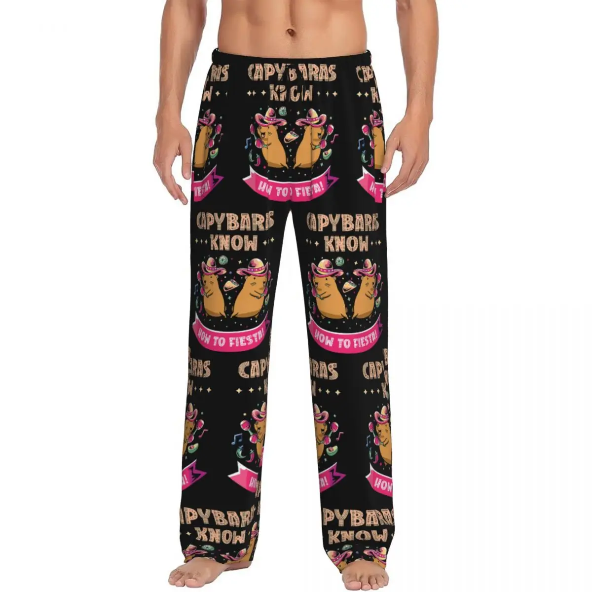 Personalizado capivara mariachi cinco de mayo fiesta calças de pijama masculino desenhos animados pijamas lounge sleep bottoms estiramento com bolsos