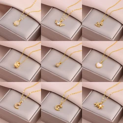Trendy Sweet Sexy Gold Color Stainless Steel Necklaces For Women 18K Gold Plated Female Pendant Clavicle Chain Jewelry Wholesale