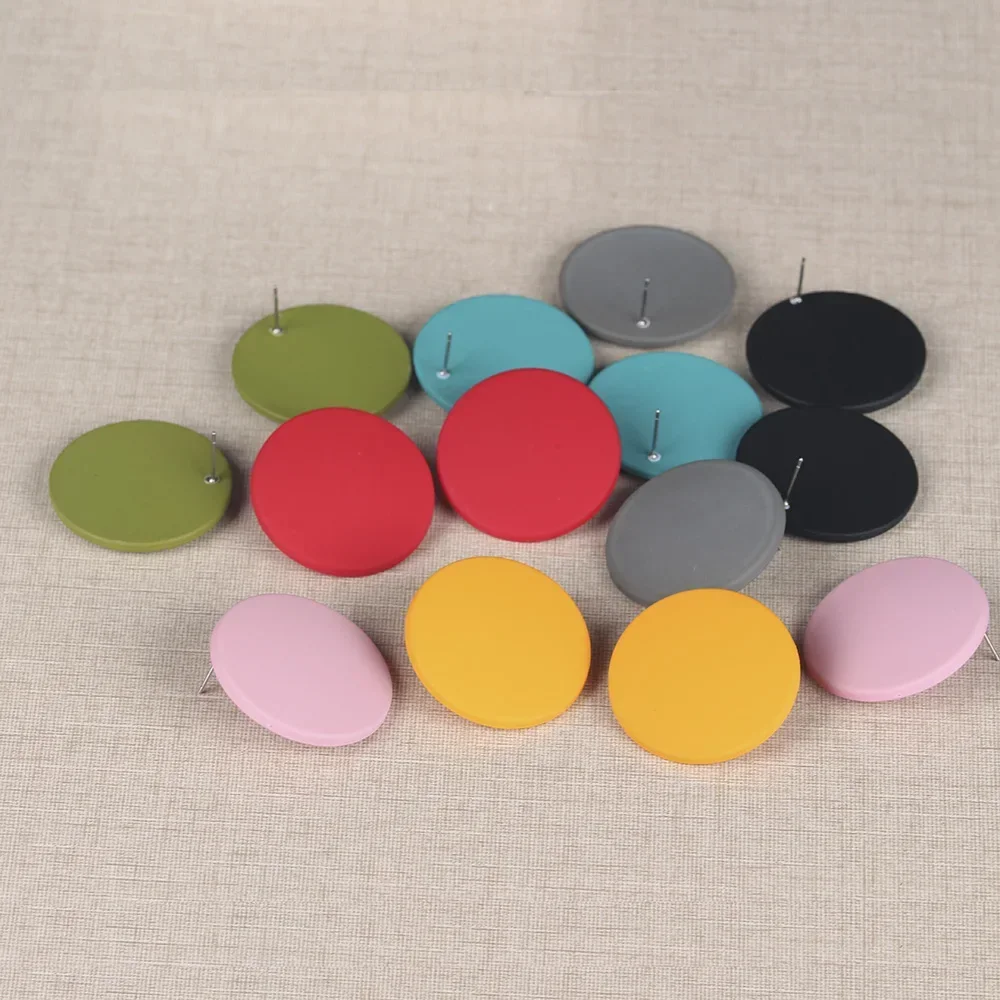 35mm Colorful Big Circle Stud Earrings For Woman Round Modern Earrings Orange Black  Pink earrings geometric Woman Accessories