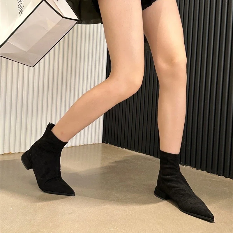 Women\'s Boots 2024 Autumn New Women\'s Leopard Print Boots Fashionable and Versatile Pointed Toe Short Boots Botas De Mujer