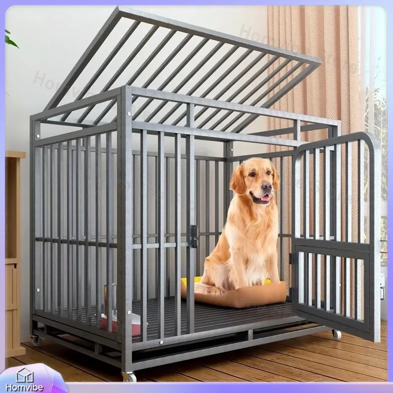 Heavy Duty Dog Cage Large Medium Indoor Metal Kennel Square Tube Iron Crate Pet House with Tray Durable Furniture Style