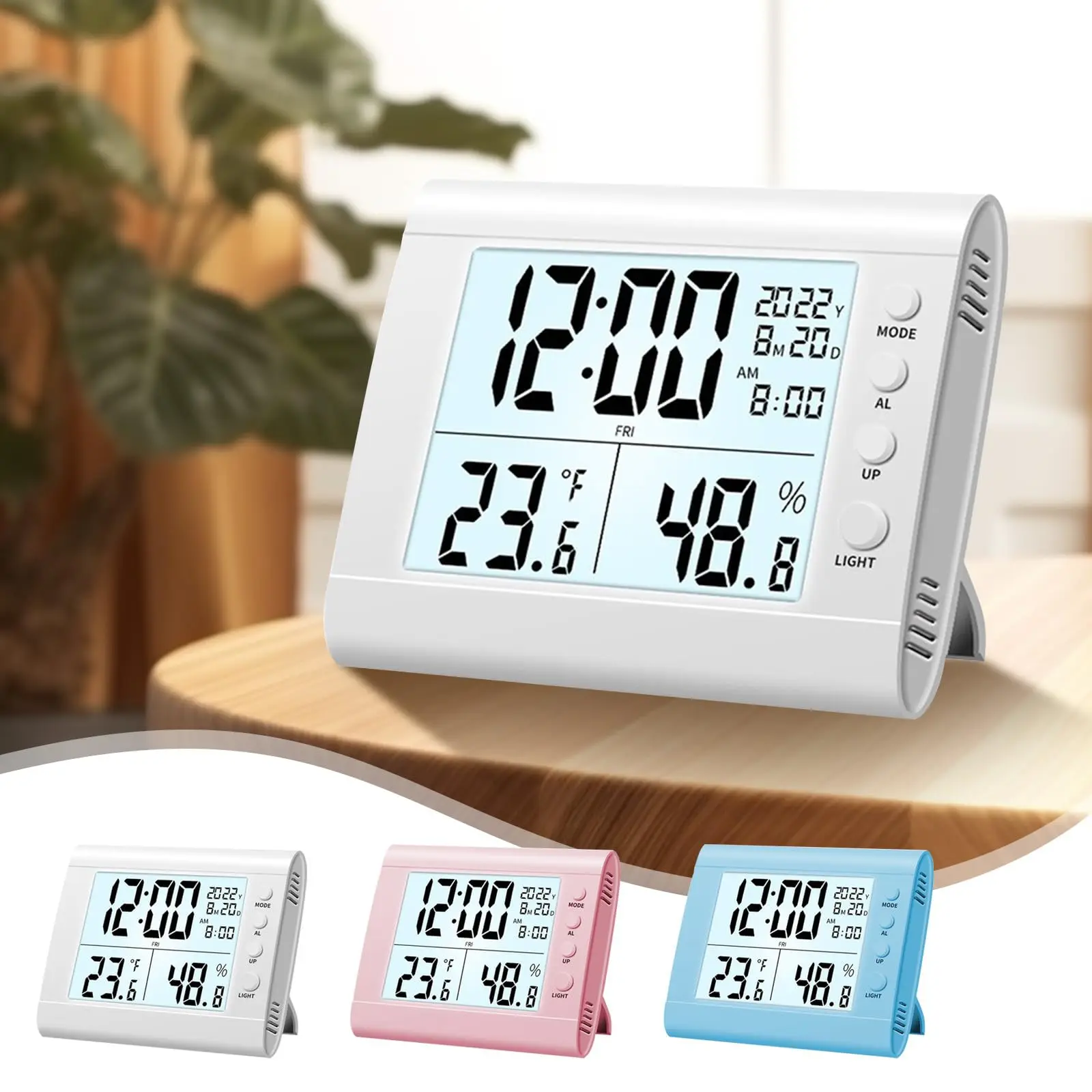 Indoor Luminou Large Screen Digital Display Desktop Small Alarm Clock Household Wet & Dry Thermometer Humidity Time Alarm Clock