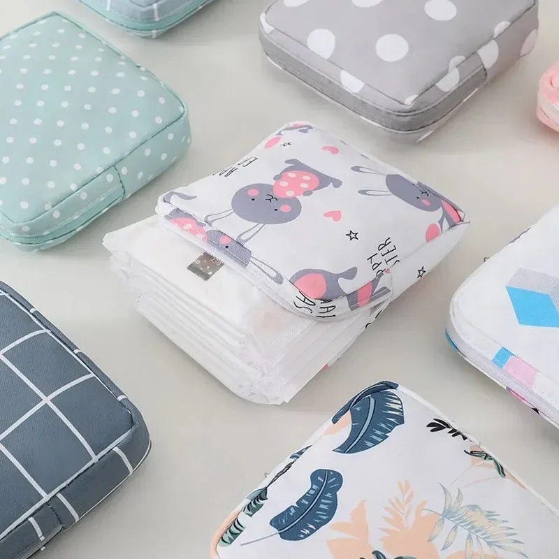 Women Girls Kawaii Napkin Sanitary Pads Bag Pouch Organizer Cosmetic Makeup Tampon Bags Cute Travel Gadgets Lipstick Storage Bag