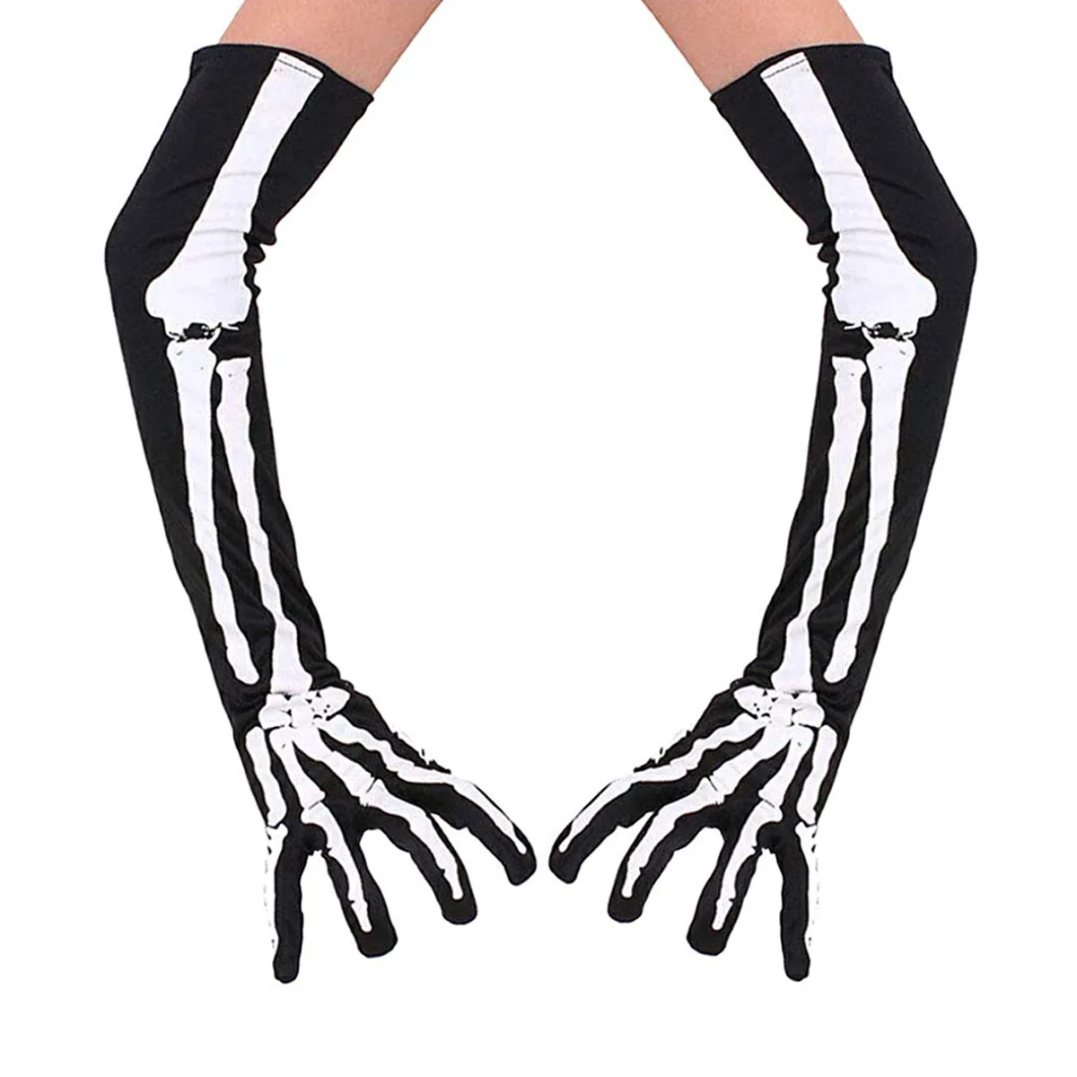 

Halloween Skull Gloves for Adult Unisex Elastic Full Finger Long Gloves Halloween Funny Cosplay Gloves Goth Mittens Accessories