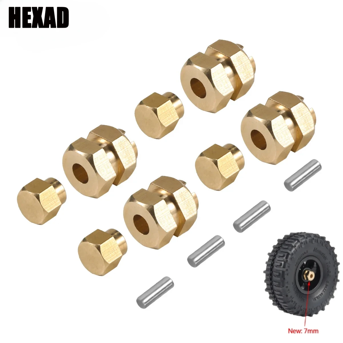 4Pcs Brass TRX4M Hub Extenders 7MM Wheel Hex Adapter for 1/18 RC Crawler TRX4-M Bronco Defender Chassis Upgrade