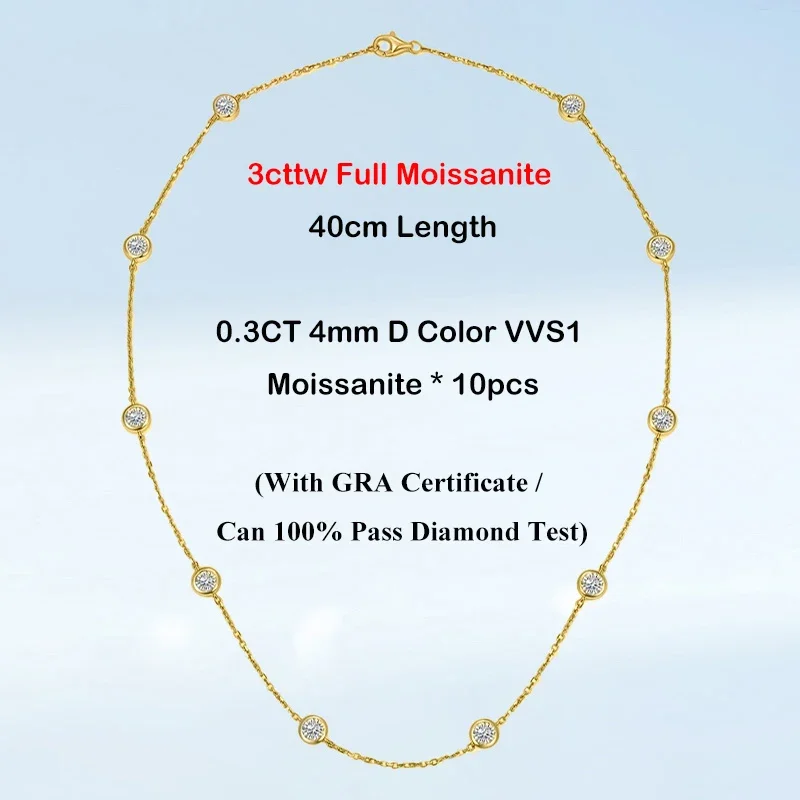 3mm 2CTTW D‑Color VVS1 Moissanite Bubble Tennis Necklace GRA Certified Pass Diamond Tester S925 Sterling Silver Sparkling Unisex Fine Jewelry Wedding Party Anniversary Luxury Gift For Men Women view 5