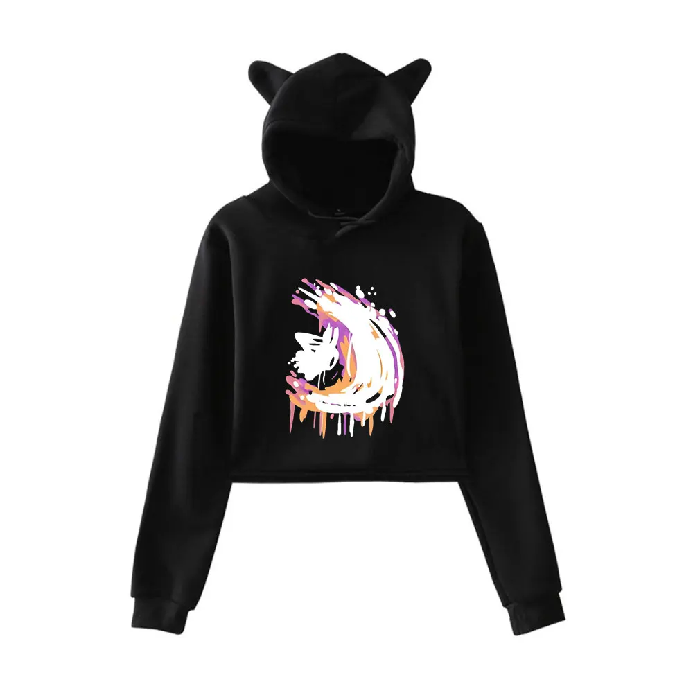 هولو نايت ميرش خمر 90s الشارع الشهير شعار هوديي هوديس بلوزات للفتيات القط الأذن المحاصيل موضة الرياضة البلوز