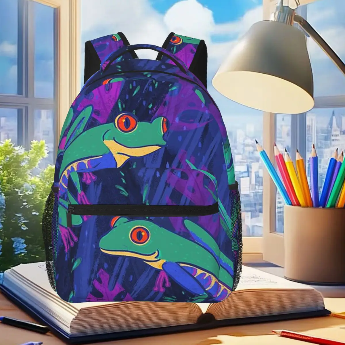 

Cartoon Jungle Frogs Backpack Student Boys Girls BookBag Kids School Bag Computer Shoulder Bags for Men Women