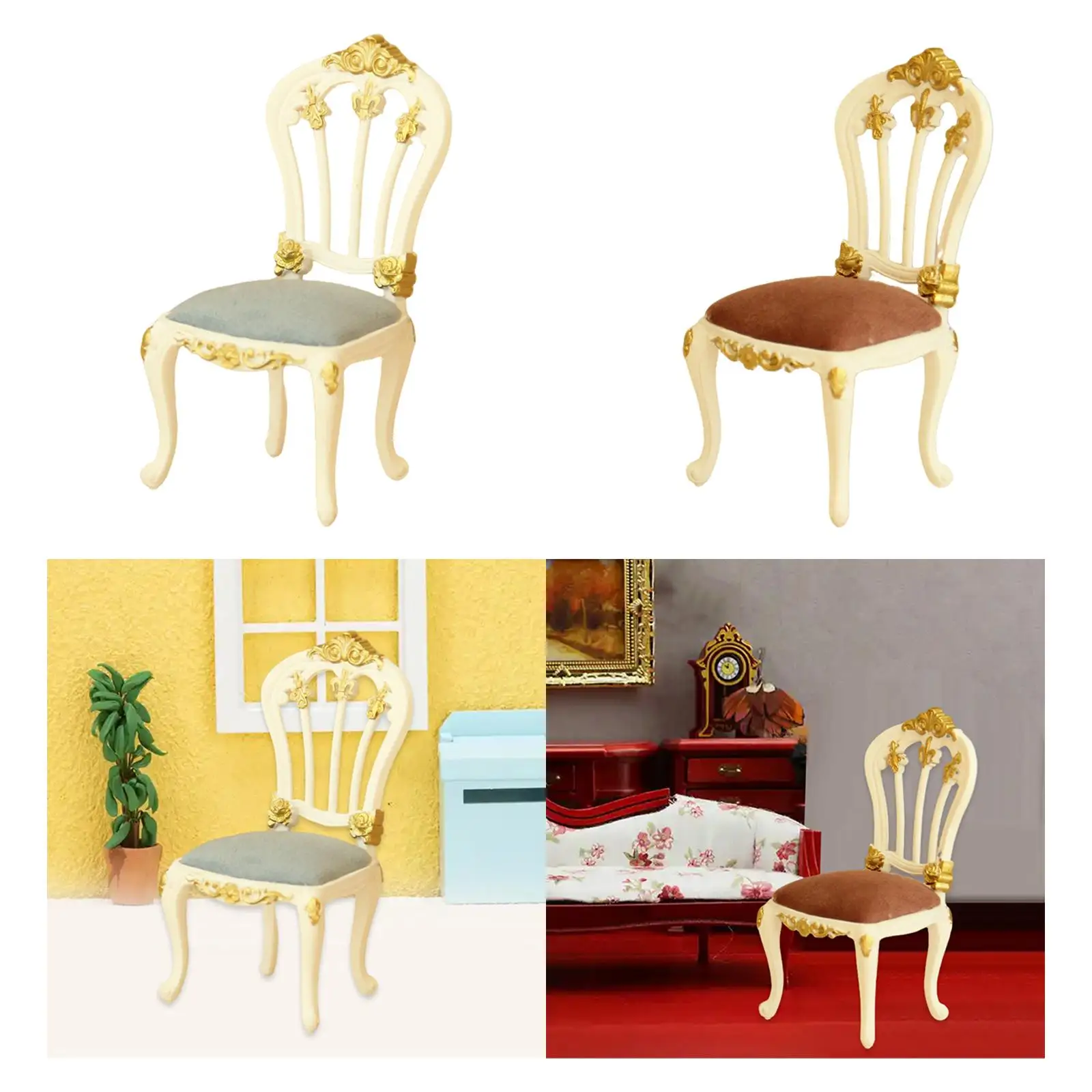 1:12 ドールハウスチェアミニチュア家具装飾ごっこ遊び人工ミニダイニングチェア誕生日寝室パーティーホーム用
