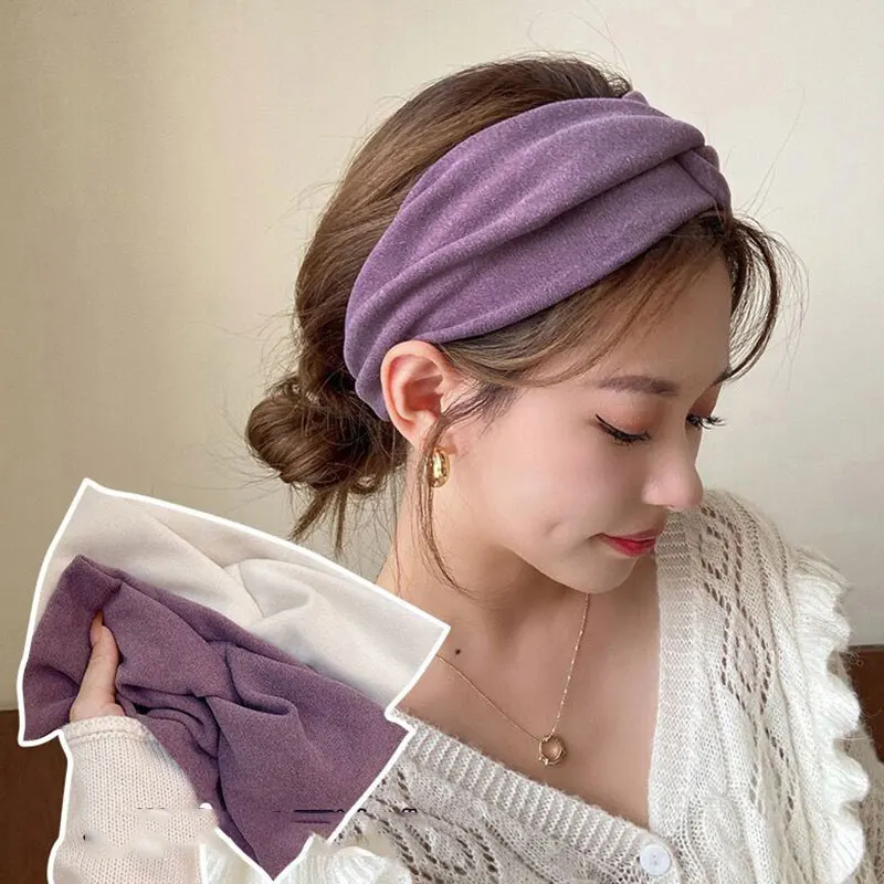 Korea Style Autumn Winter Wide Hairbands Solid Color Cross Headband for Women Girls New Fashion Lady Elastic Yoga Turban Bandage