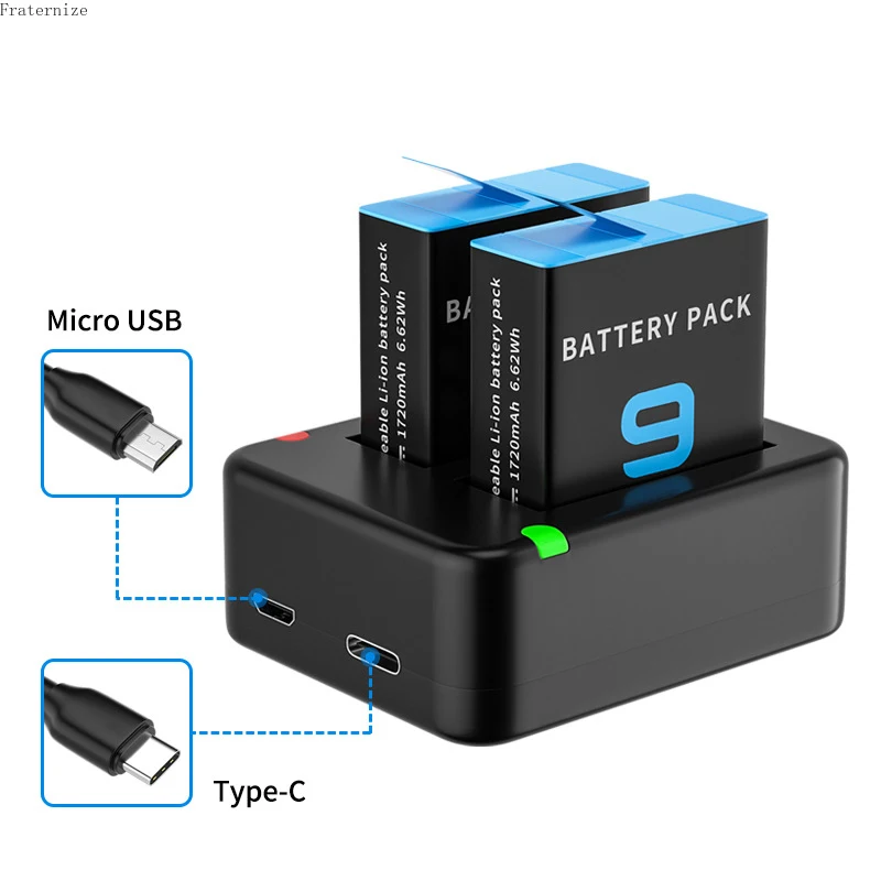 For gopro hero 9 dual battery charger Smart Fast Charging 1800mAh Li-ion Camera Batteries For GoPro Hero 10 Black Accessories