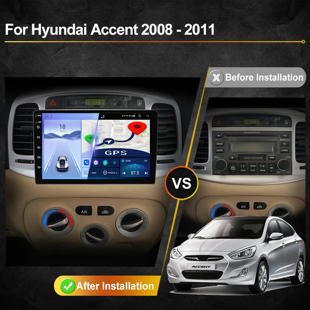 For Hyundai Accent 2008 - 2011 Android Car Radio Automotive Multimedia Player GPS Navigation Carplay Touch Screen Auto Stereo