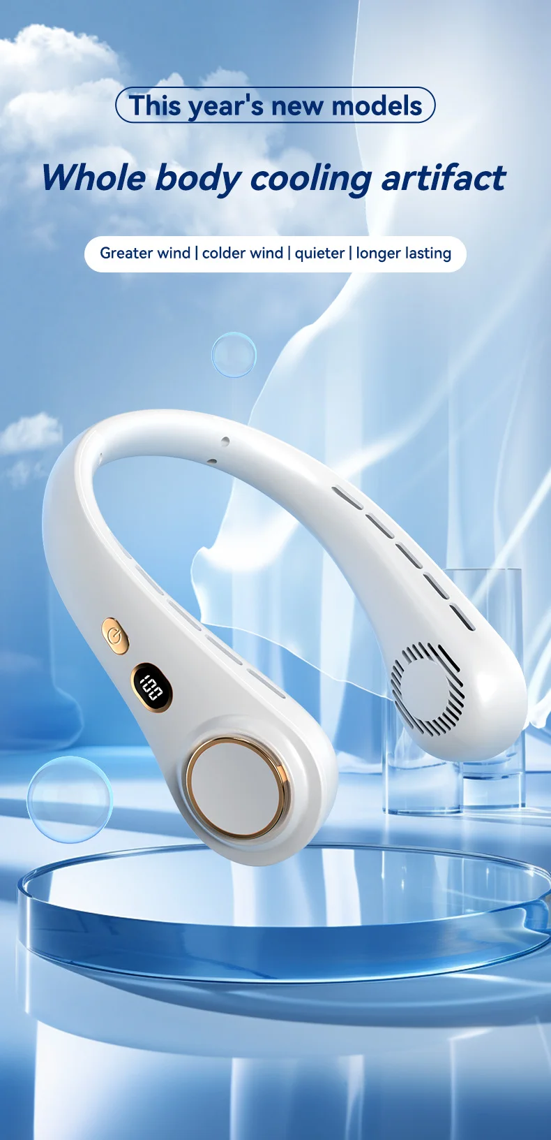 Portable Hanging Neck Fan Rechargeable Personal Neck Ventilator Digital Display Personal Cooling For Outdoor Travel Sports