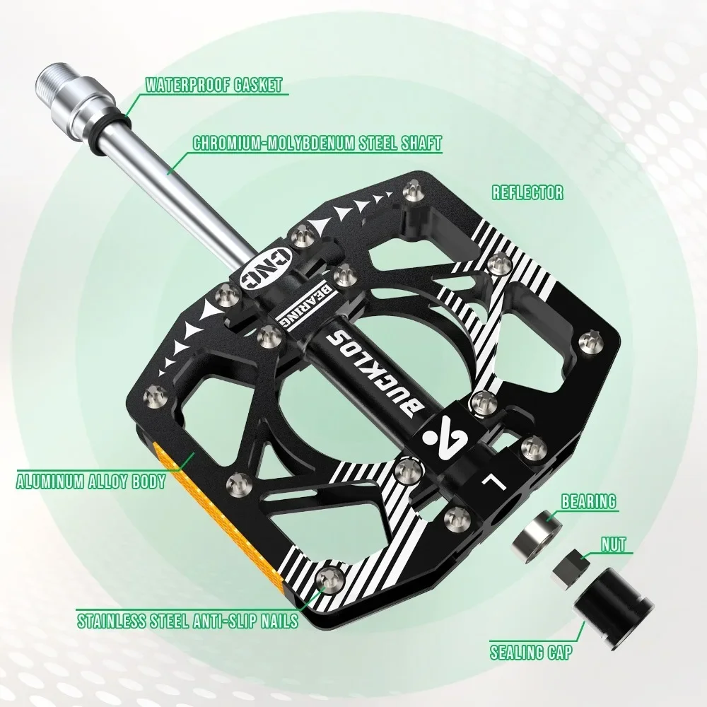 BUCKLOS CNC Fahrradpedale, DU-Lager 28 Rutschfeste Stifte Fahrradpedale, Universelle MTB Flachpedale Fahrradzubehör – Detail 6