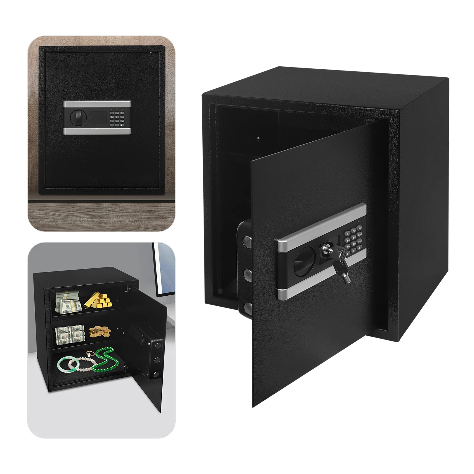 38X31X45CM Elektronischer Safe aus Vollstahl mit Digitaltastatur und Notfallschlüssel, Intelligenter Alarm, Wand- und Bodenmontage, Schwarzer Tresorschrank