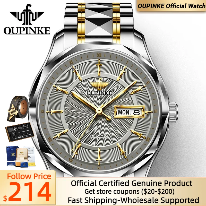 

OUPINKE 3172 Men's Watches Imported Japan Automatic Movement Luxury Sword Dial Auto Date Tungsten steel Waterproof Wristwatches