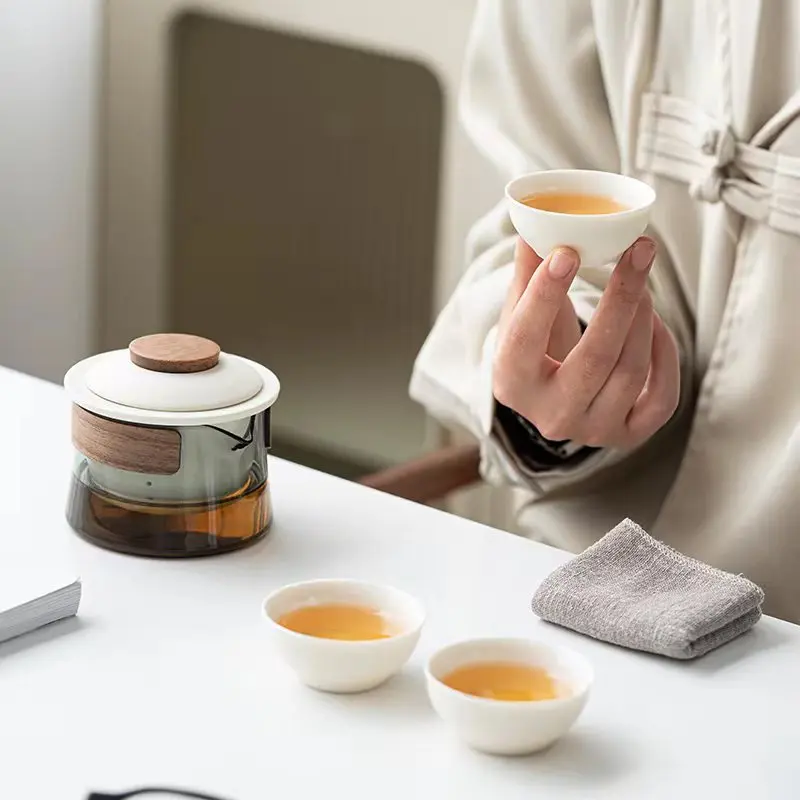 Teapot and Cup Set Kit Household Making Travel Ta Set Outdoor Portable Bag Chinese Set Supplies 1 Bowl 3 Cup