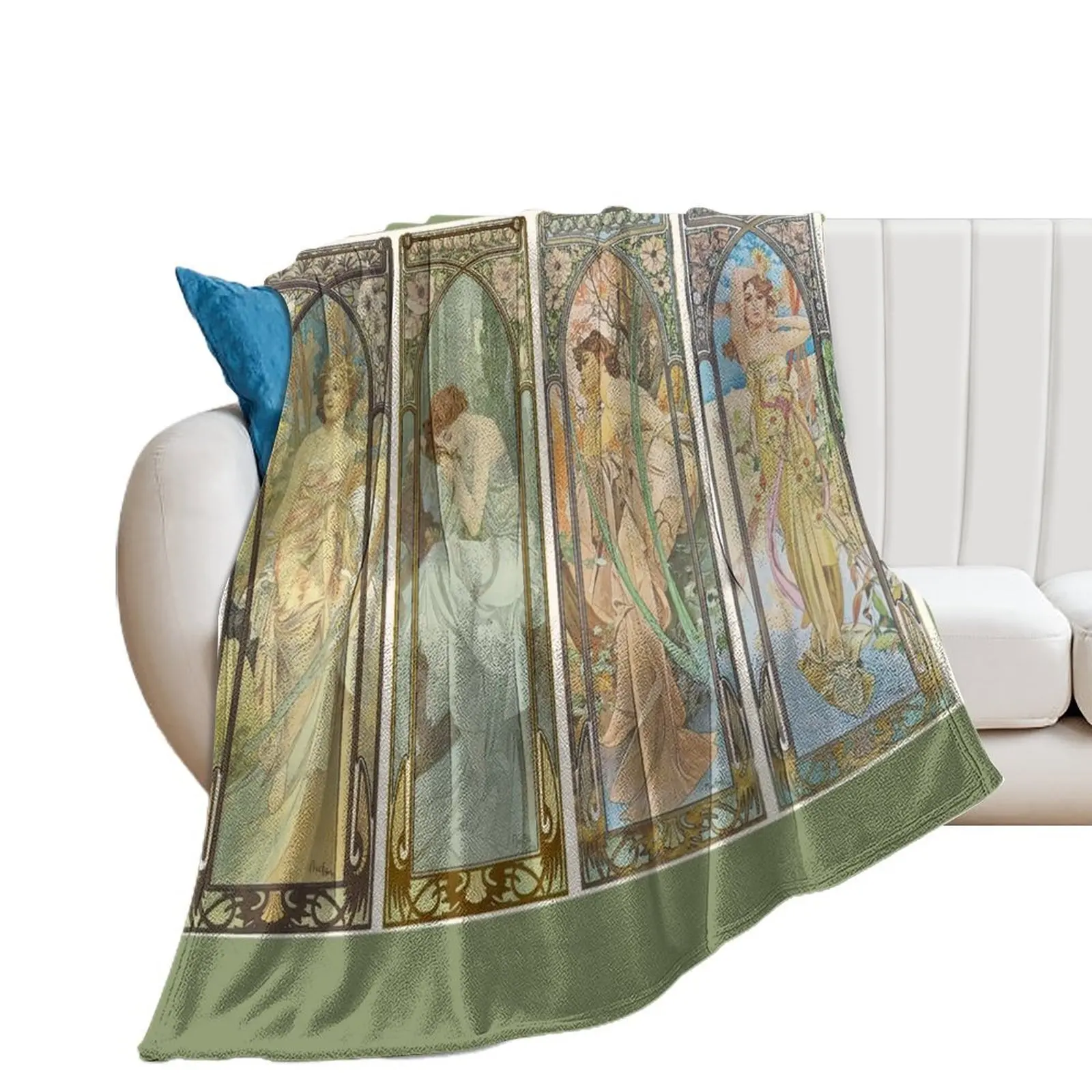 

HD. The times of the day (1899) serie Alphonse Mucha HIGH DEFINITION Throw Blanket Multi-Purpose Loose Blankets