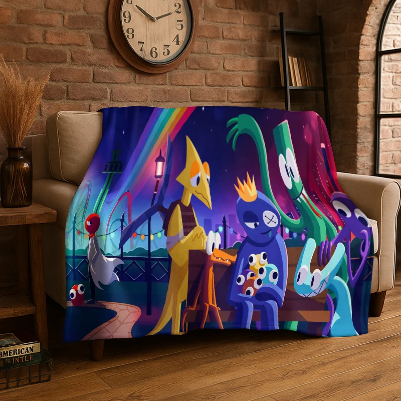 Game R-Rainbow Friends Cartoon-Flanelldecke, weiche, warme Überwurfdecke für Schlafzimmer, Wohnzimmer, Bett, Reisen, Camping, Picknick, Kinder