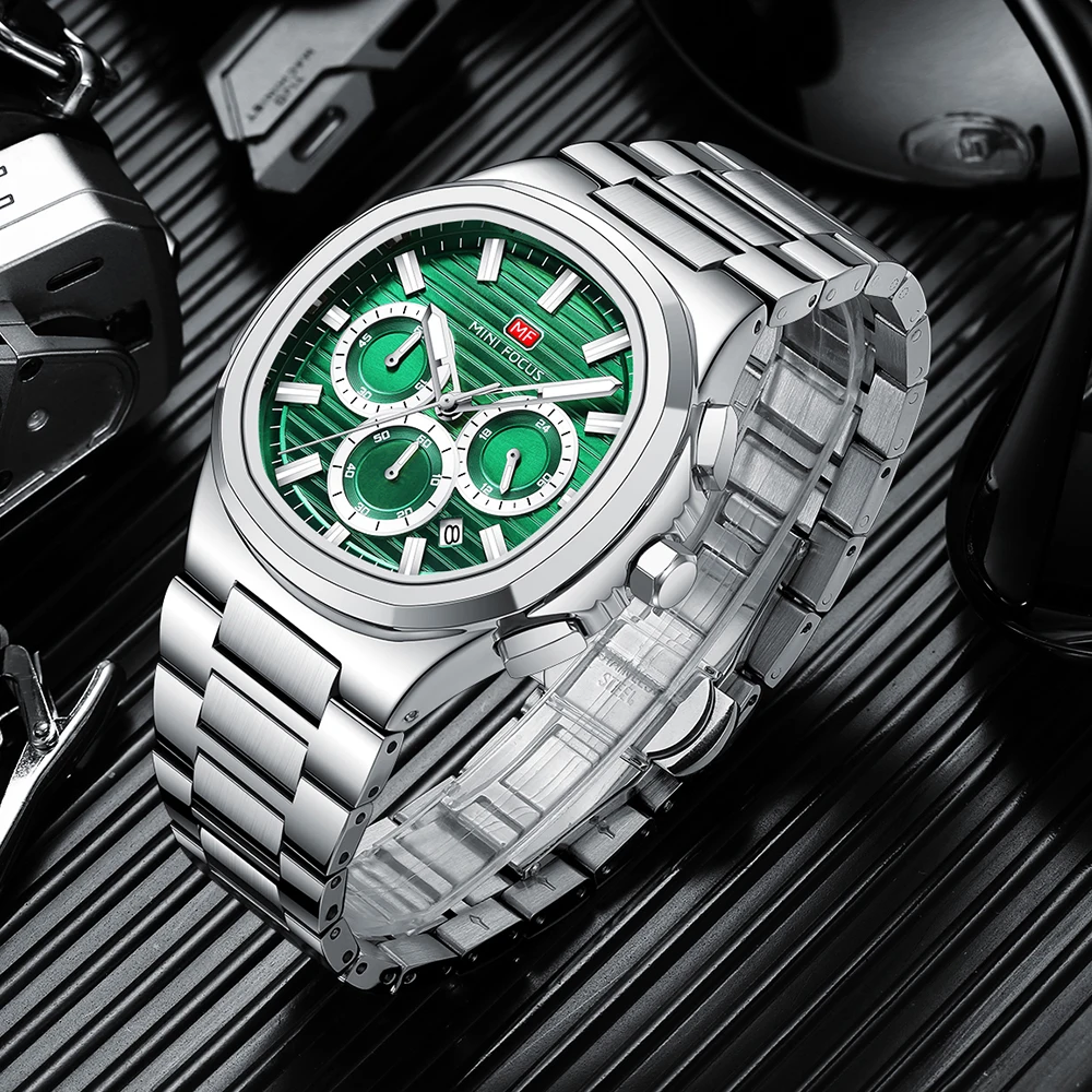 

MINI FOCUS 0610, модные многофункциональные кварцевые мужские часы, водостойкий календарь, светящийся хронограф, часы со стальной полосой для мужчин