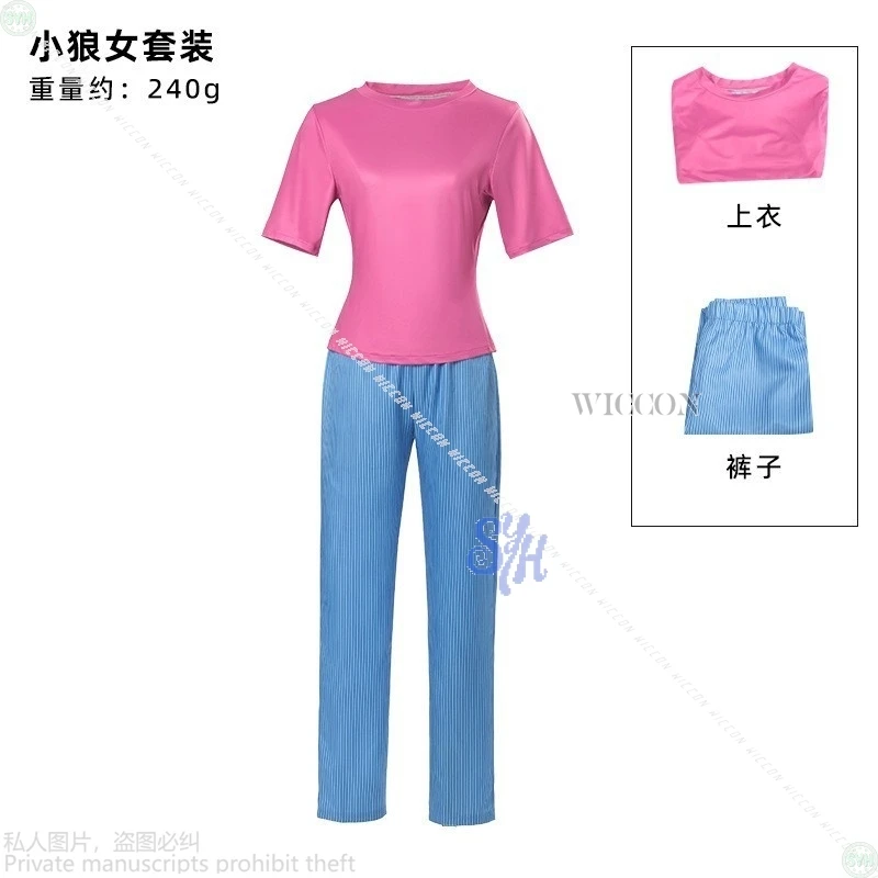 Kostum Cosplay Film Anime Enid Happy Prank Day Kaus Merah Muda Kawaii Manis Celana Biru Piyama Pesta Halloween Horor