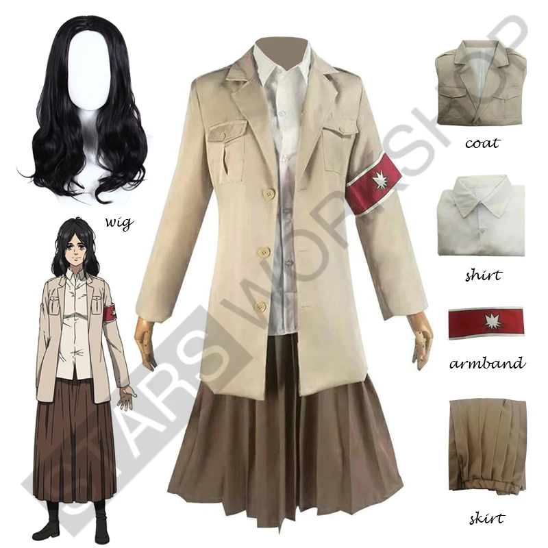 Anime Attack on Titan Shingeki no Kyojin Eldian Warrior Unit Pieck Finger Cosplay Costume Women Trench Skirt Military Uniform