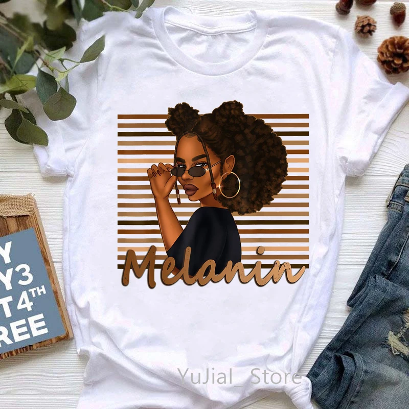 Golden Melanin Queen Leopard Afro Hair Print Women T-Shirt Funny Black Girl Magic Dope Tshirt Femme Summer Fashion T Shirt