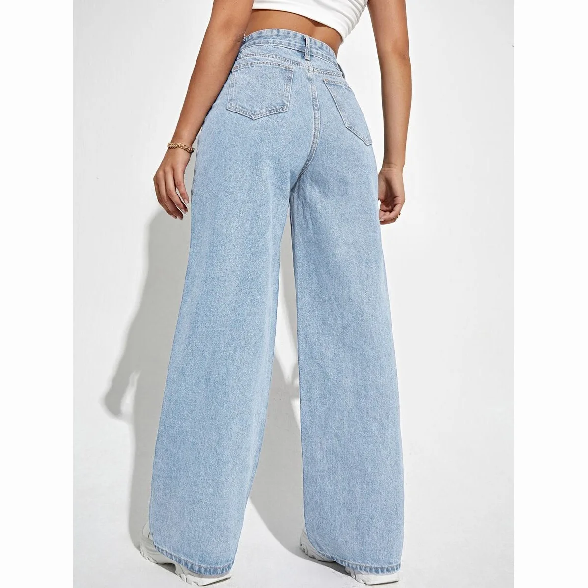 MsChuh Women's Pants Trousers High Waist Loose Wide Leg Denim Jeans Ropa Mujer Light Blue Trousers Dating Holiday Daily Occasion