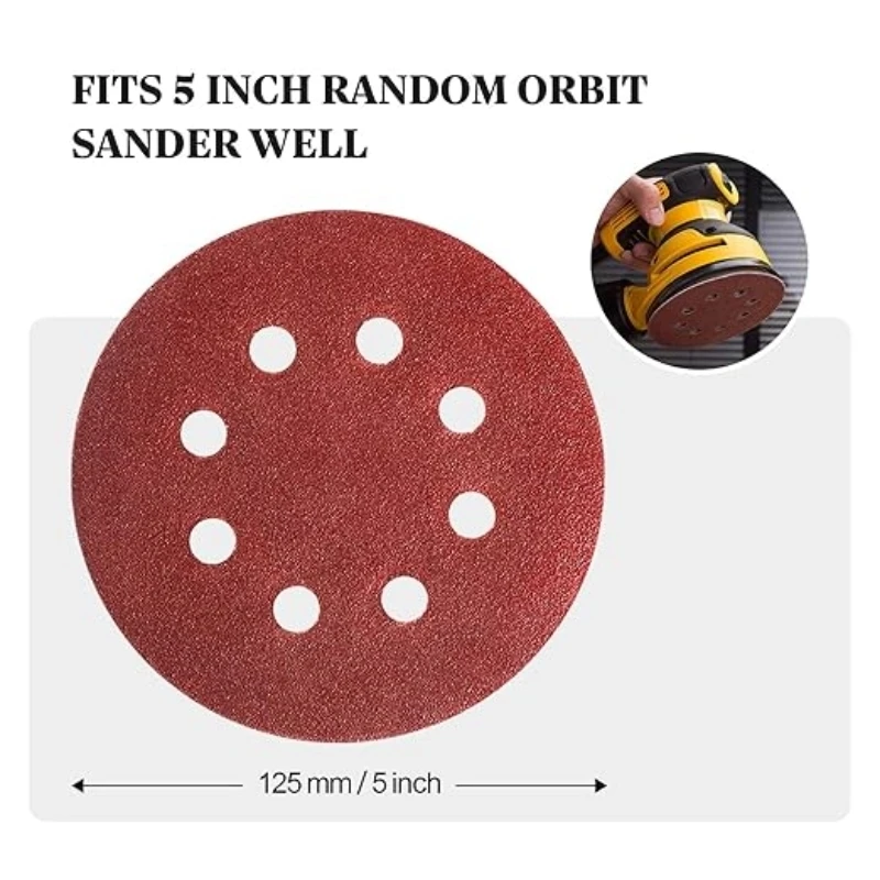 10/30/50PCS 8 Lubang 125mm Amplas Kayu Logam Cakram Gerinda Abrasif Alat Poles 60 80 220 320 Grit Cakram Pengamplas