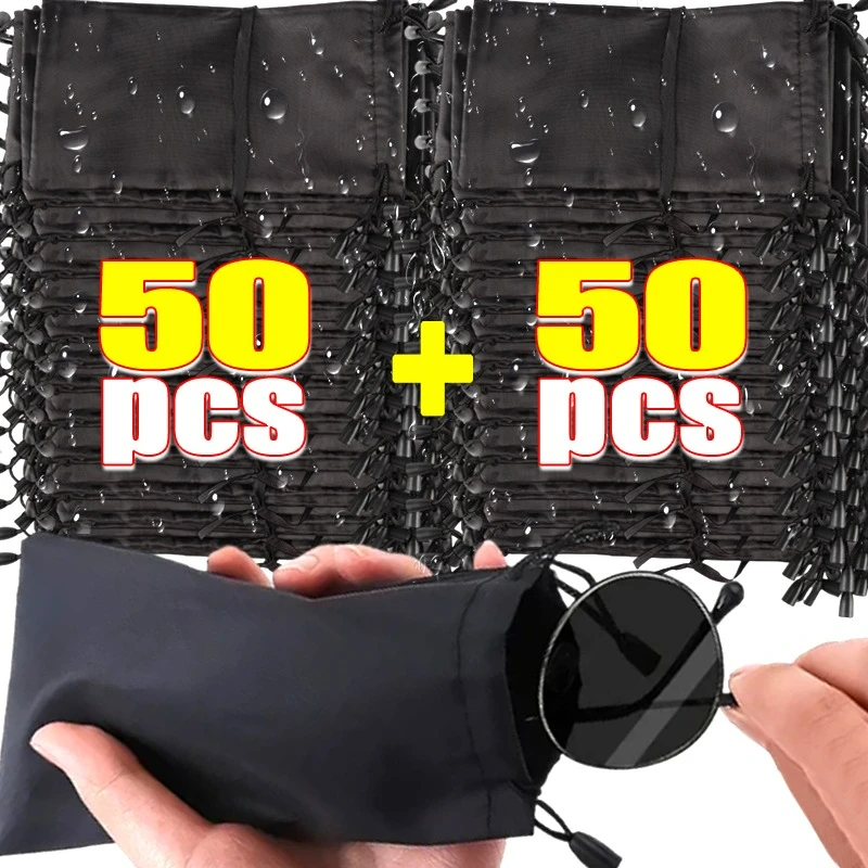 

100pcs Black Cloth Waterproof Sunglasses Bag Microfiber Anti Dust Storage Pouch Glasses Portable Bag Eyewear Container Wholesale