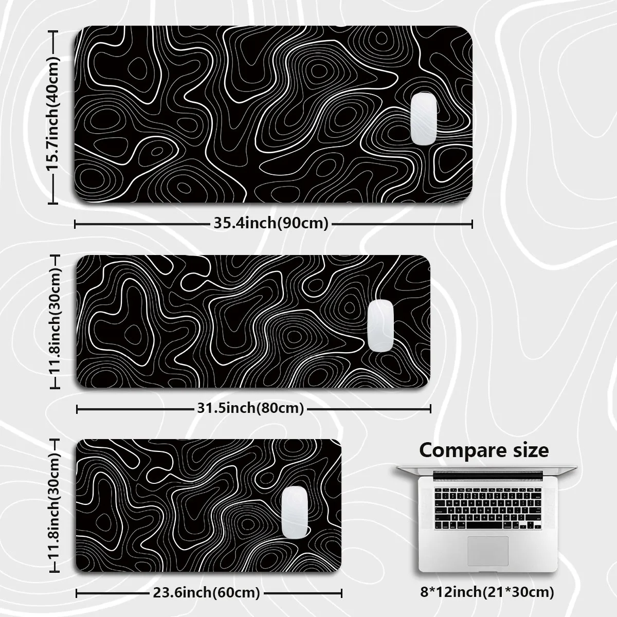 Topographic Map Contour Extended Gaming Mouse Pad Large Desk Mat Non-Slip Rubber Keyboard Protector