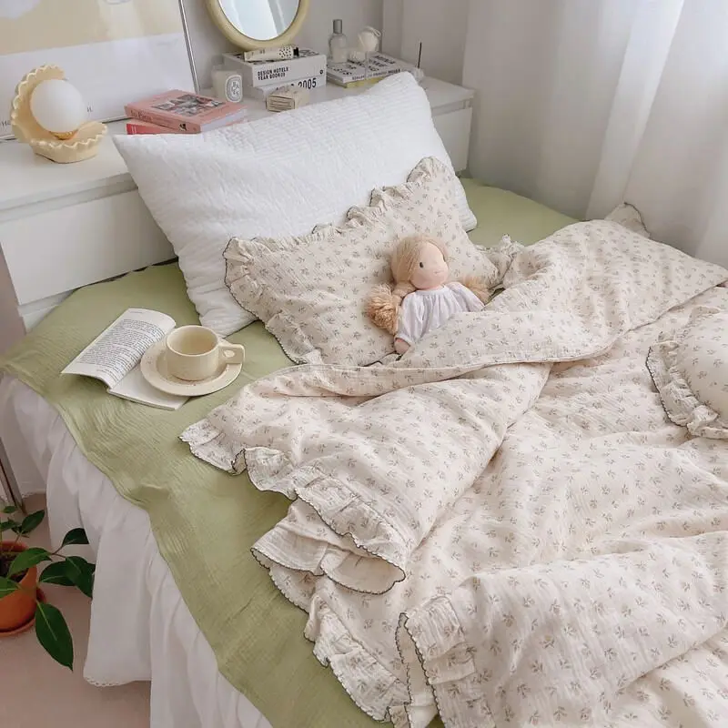 3PCS Lightweight Vintage Floral Cotton Muslin Bedding Set for Kids Eco-friendly Cotton Floral Muslin Bedding Set