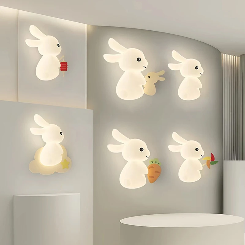 Animal Bunny Light Cloud Carrot Rabbit Wall Lamps PE Sconce Child Wall Light for Bedroom Bedside Nursery Room Fixtures 220V