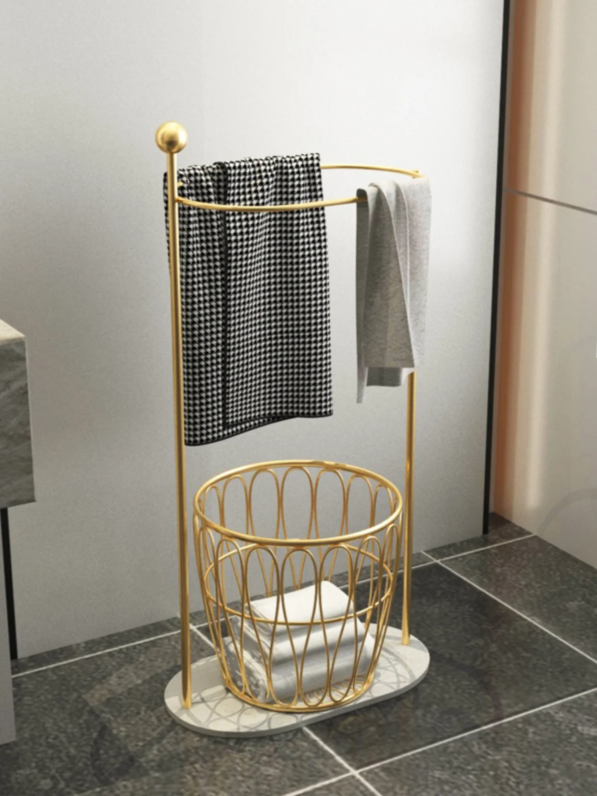 

Nordic light luxury towel rack, floor to floor towel rack, circular iron bathroom storage rack, bathroom clothes storage rack