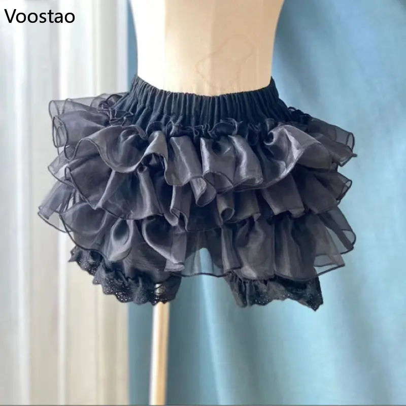 Kawaii Lolita Safety Short Pants Japanese Women Gothic Y2k Mesh Fluffy Shorts sottoveste mutande ragazze Princess JK Bloomers