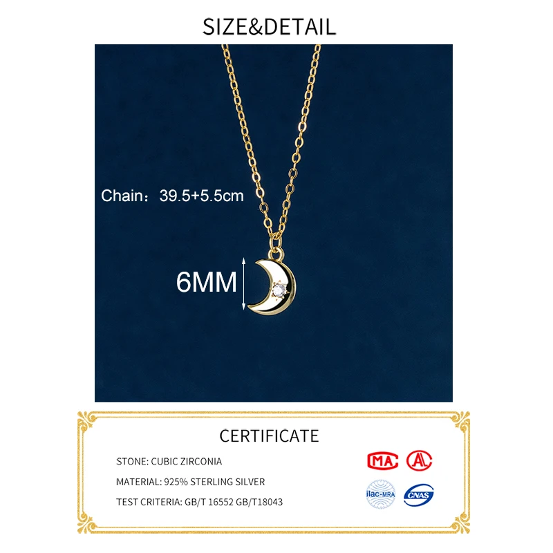 SOFTPIG Real 925 Sterling Silver Zircon Moon Pendant Choker Necklace For Fashion Women Cute Fine Jewelry Minimalist Accessories