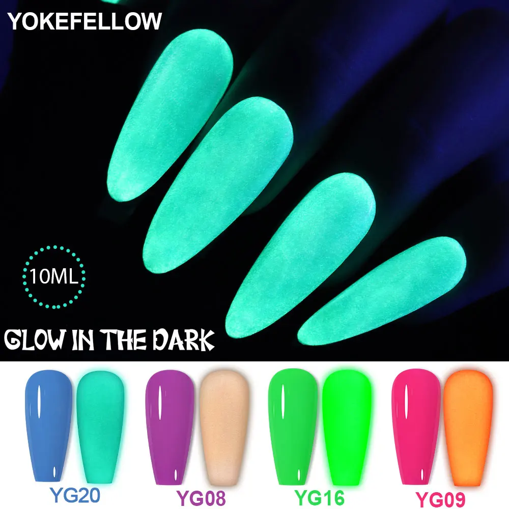 YOKEFELLOWGlow-in-dark Gel Nail Polish 10ML Fluorescent Neon Bright Rainbow Hot Pink Yellow Green Glow Gel Nail Design for Women