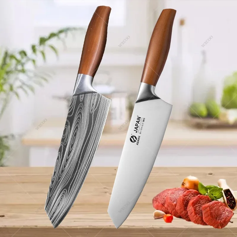 

Damascus Laser Pattern Chopping and Cutting Knife Professional Chef Knife Meat Cleaver Kitchen Vegetable Slicing Knife