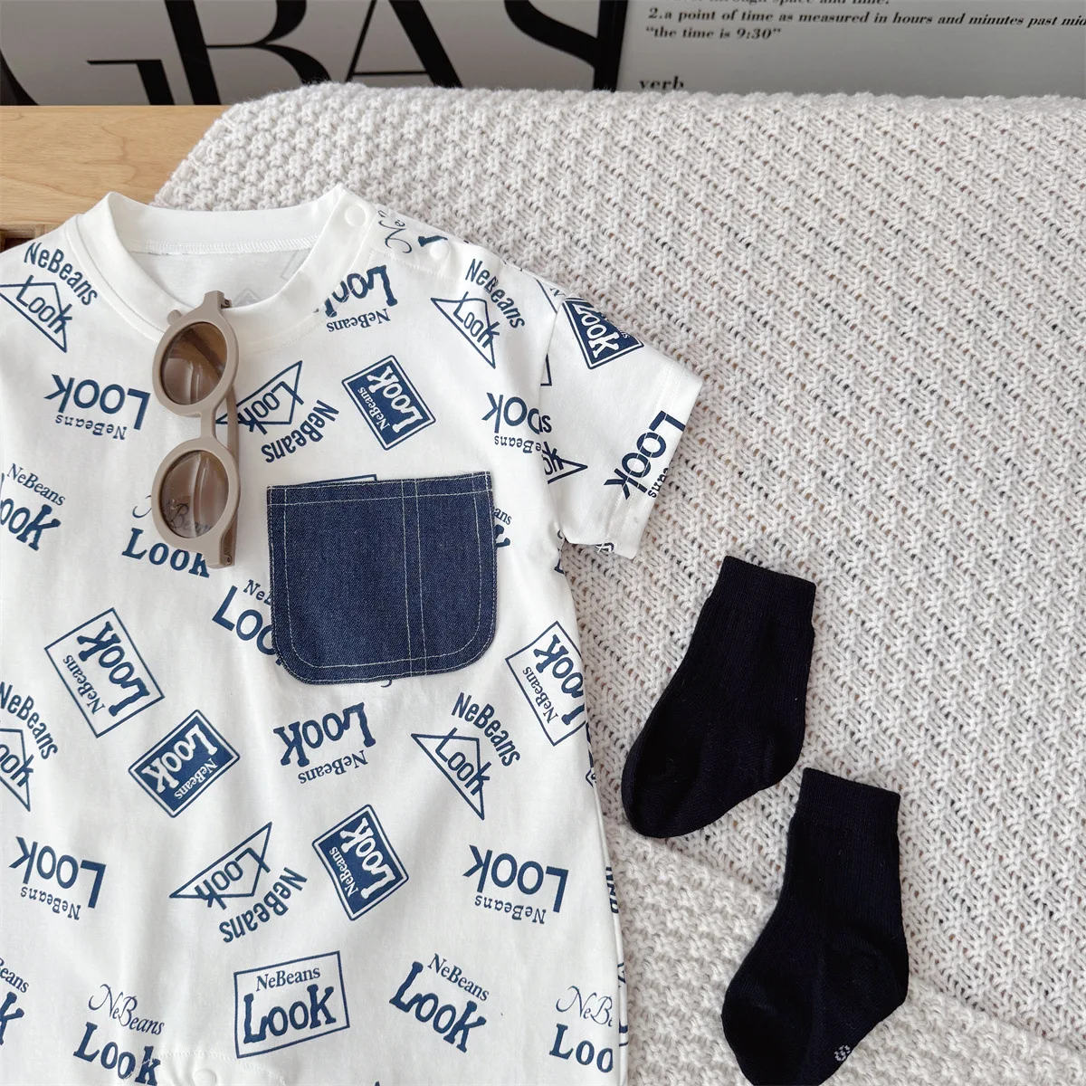ZOETOPKID Baby-Strampler mit Mütze aus Baumwolle für den Sommer, für Neugeborene, Jungen und Mädchen, kurzärmelige, dünne Kletterkleidung für Kleinkinder – Detail 6