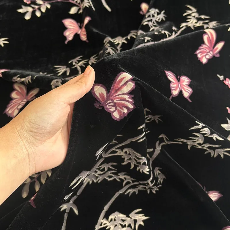 Velvet and flower-patterned colorful embossed light Chinese luxury fabric for women's cheongsam evening dress