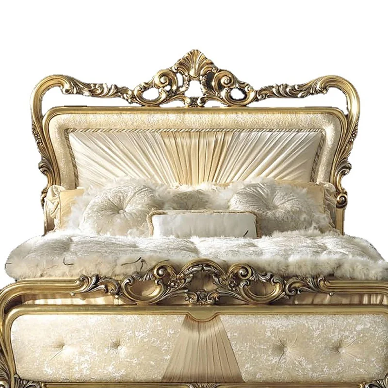 Bedroom furniture Neoclassical mahogany carved fabric 1.8 meters Master bedroom double bed