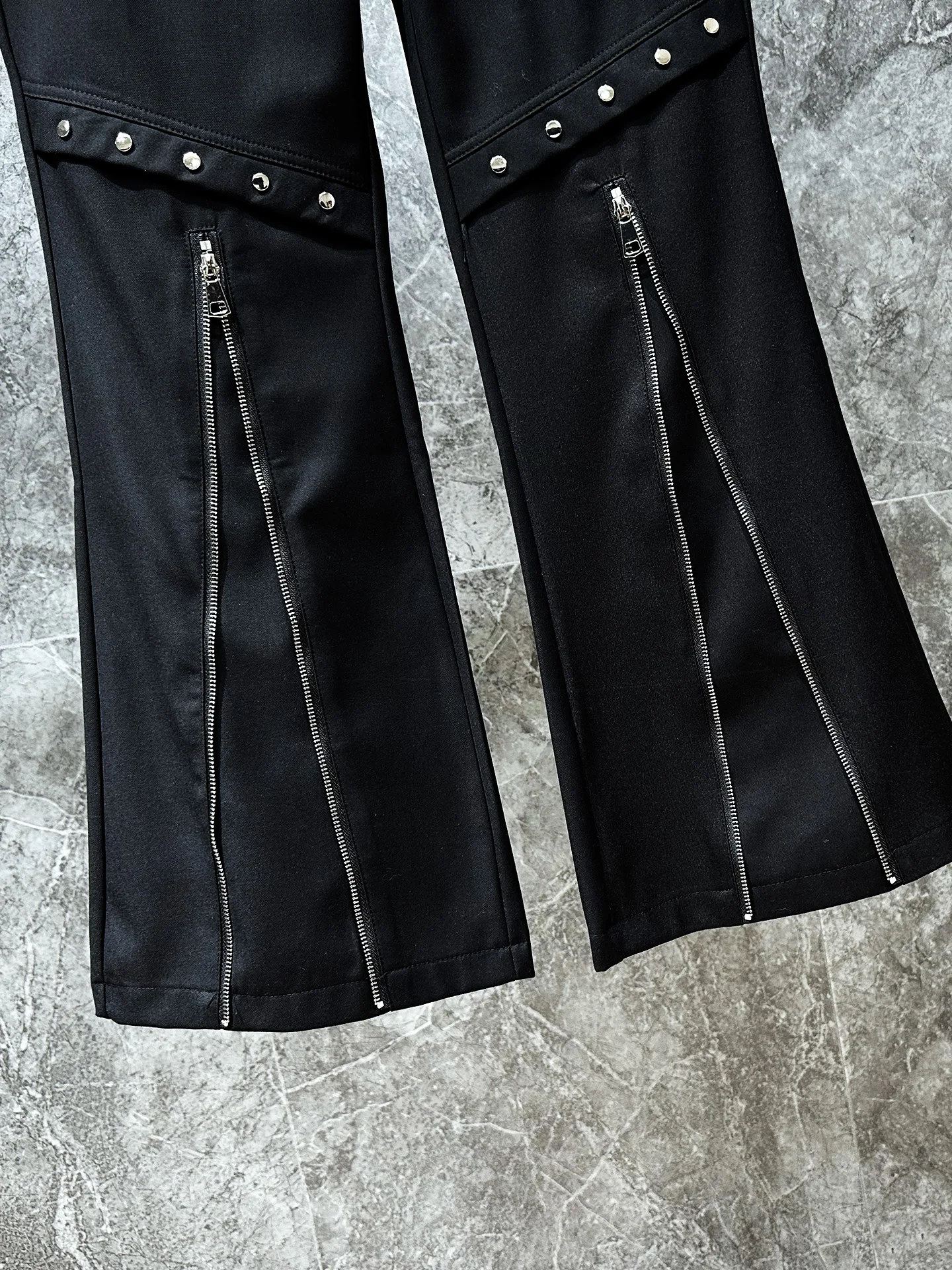 Men's 2025 Autumn New Fashion High Street Flared Trousers Male Stylish Rivet Design Zipper Decoration Trend Straight Long Pants