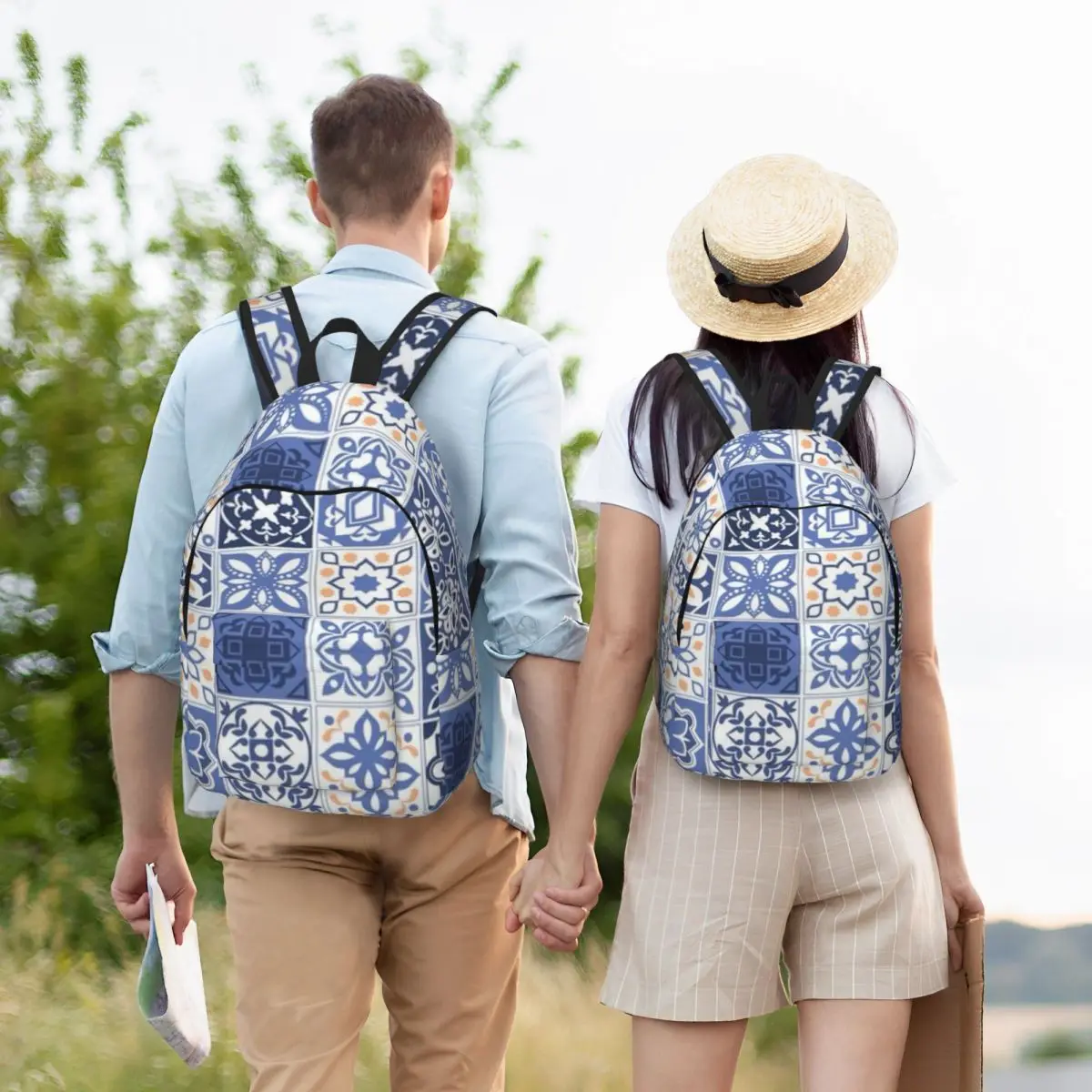 Blue Portuguese Tile Portugal Azulejo Flower Backpack Hot Sale Daypack Boys Girls BookBag School Bag Shoulder Bags for Men Women