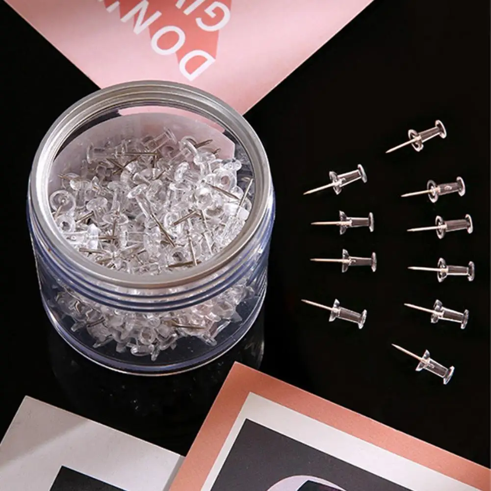 100/200/500Pcs Clear Push Pins Office Push Pins Plastic Head Thumb Tacks Steel Pointed Nails for Cork Board Bulletin Board