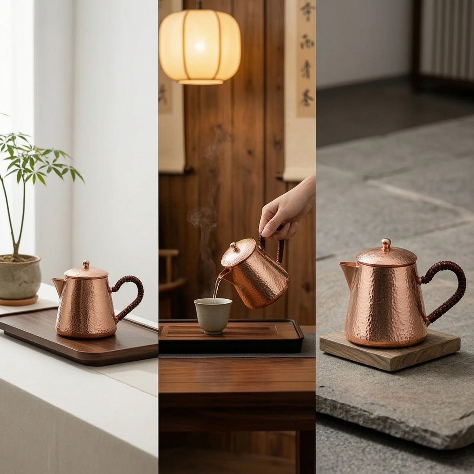 Tea Kettle with Spout Artisanal Hammered Copper Tea Kettle Teapot with Wrapped Handle Long-Lasting Hammered Teapot Heat