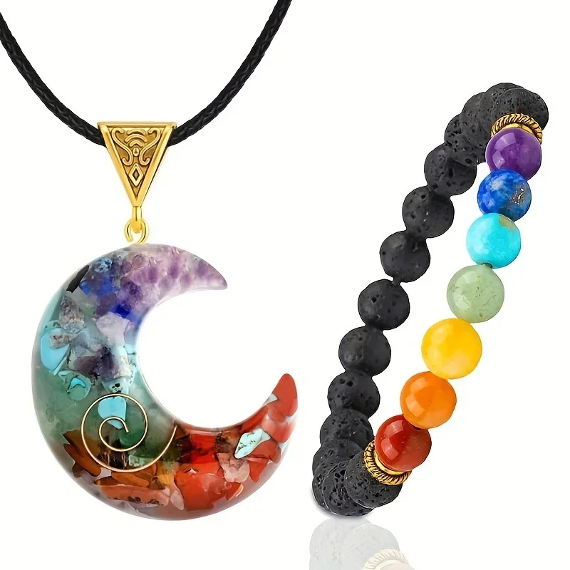 Chakra Moon Necklace bracelet yoga pendant necklace set