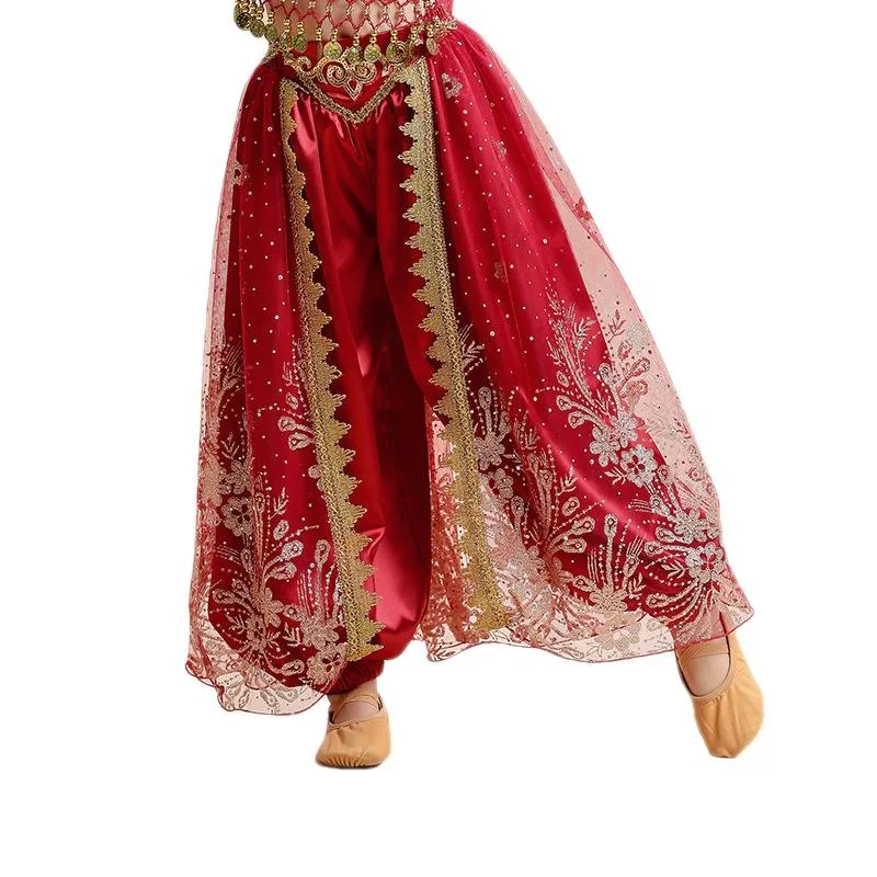 بنطال بوليوود فضفاض للرقص الشرقي للفتيات ، جاسمين ساري عربي هندي ، بنطلون حريم مسرحي ، أزياء تنكرية للهالوين من الغجر