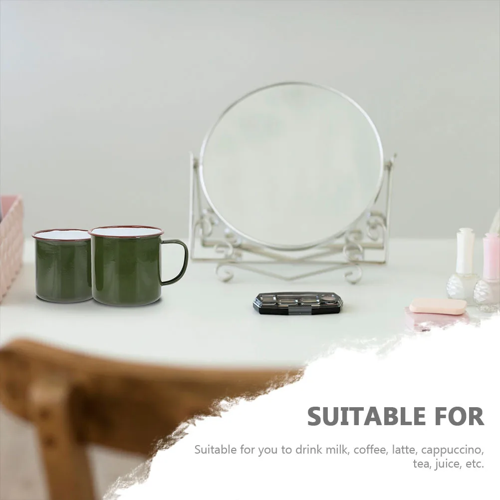 

2Pcs Simple Beautiful Enamel Drinking Cups Comfortable Grip Large Capacity Beverage Mug Tea Cup Enamel Drinking Cup